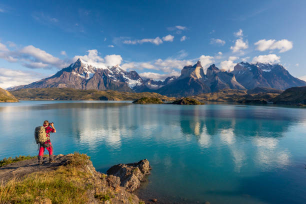 Photographer in Torres del Paine at Lago Pehoe